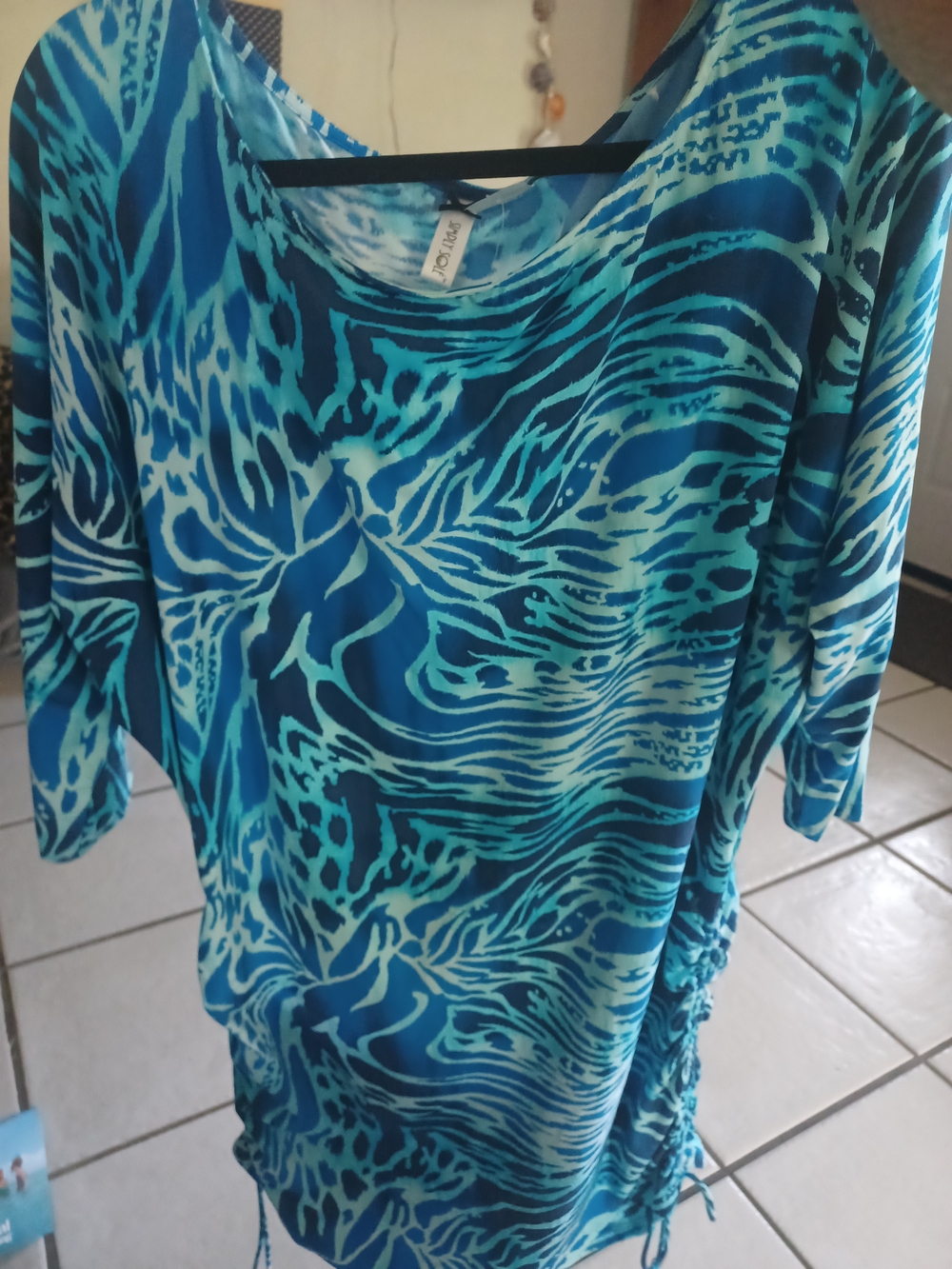 Aqua Blue 2X Patterned Swim Tunic - Unknown Brand 36" Long